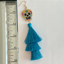 Load image into Gallery viewer, Long Skull Earrings Aqua
