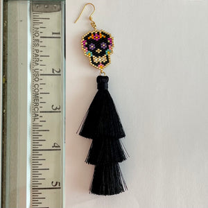 Long Skull Earrings Black