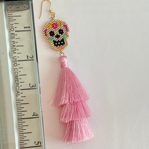 Long Skull Earrings Pink