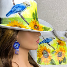 Load image into Gallery viewer, Hand painted tote bag and hat Blue bird
