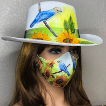 Load image into Gallery viewer, Hand painted tote bag and hat Blue bird
