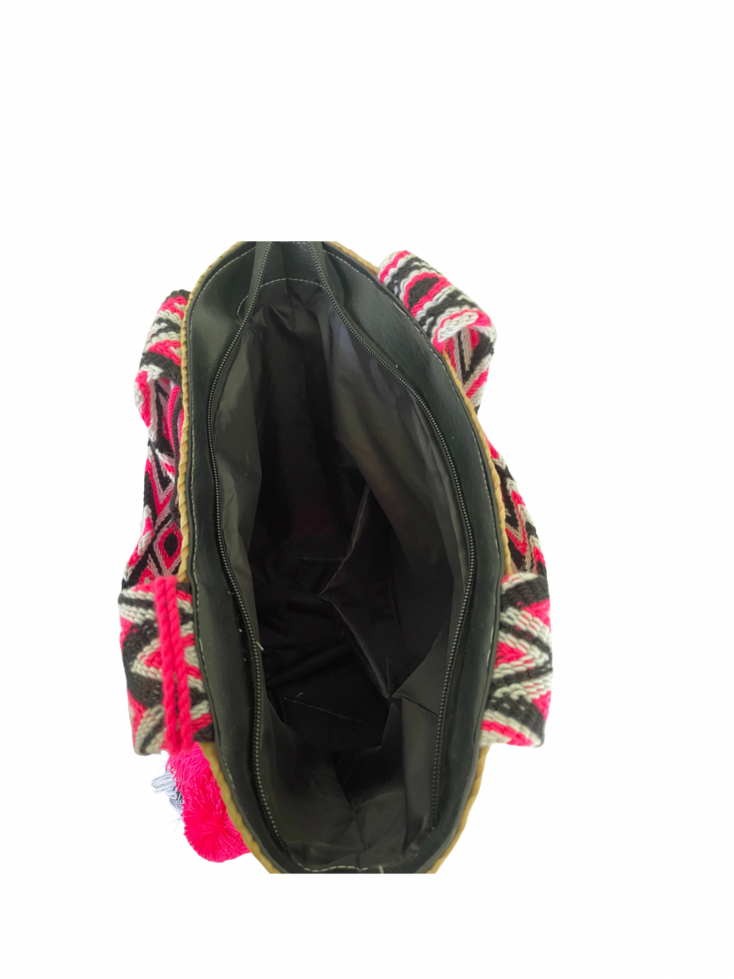 Wayuu Handwoven Zippered Palm Basket with Murano Stone Medallion – Fuchsia Noir
