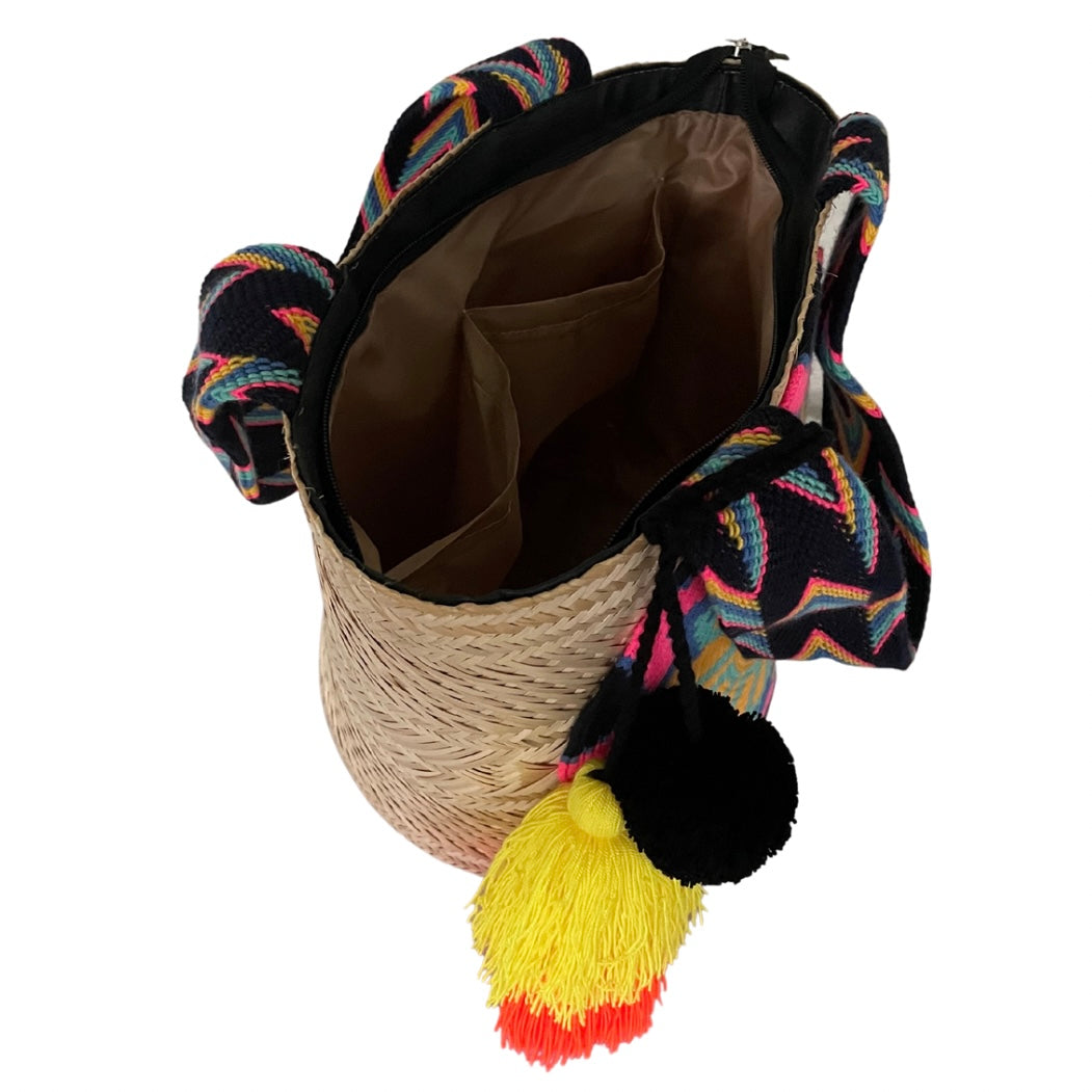 Wayuu Handwoven Zippered Palm Basket with Vibrant Geometric Design