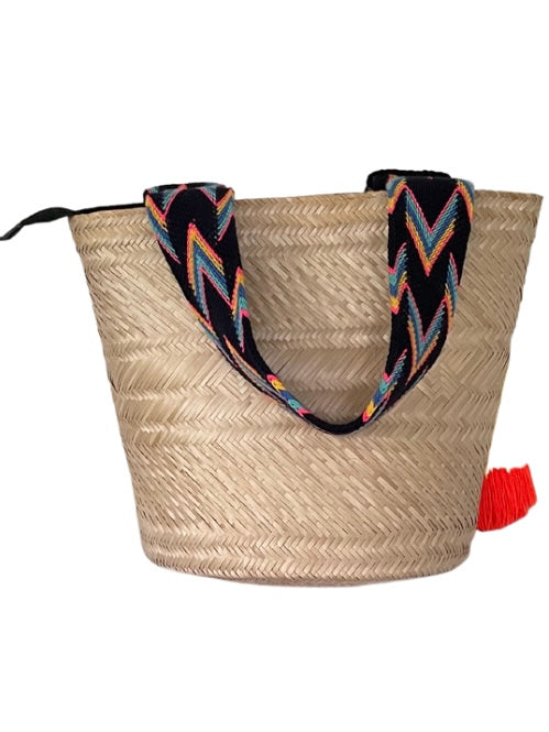 Wayuu Handwoven Zippered Palm Basket with Vibrant Geometric Design