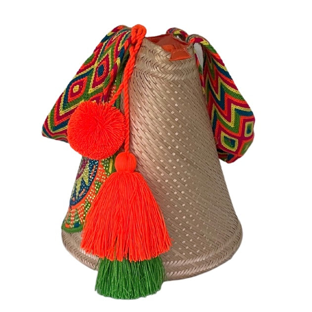 Wayuu Handwoven Zippered Palm Basket with Murano Stone Medallion – Verdant Sun