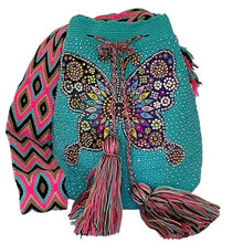 Load image into Gallery viewer, Wayuu embellished Butterfly in aqua
